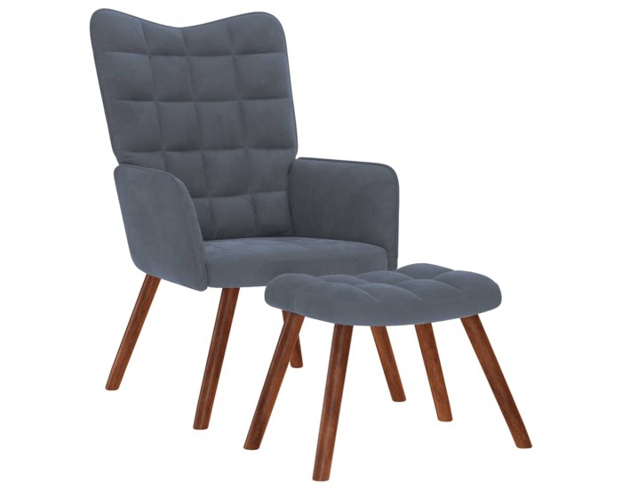 Sonata H Релаксиращ стол с табуретка, Тъмносив, кадифе