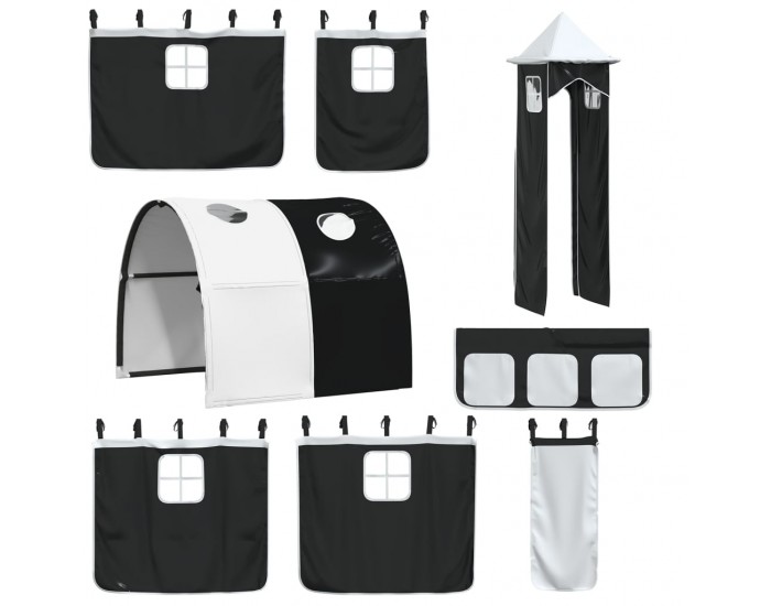 Sonata H Завеси за високо легло с тунел и кула, бяло и черно