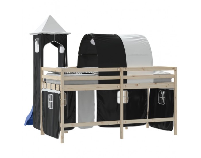 Sonata H Завеси за високо легло с тунел и кула, бяло и черно