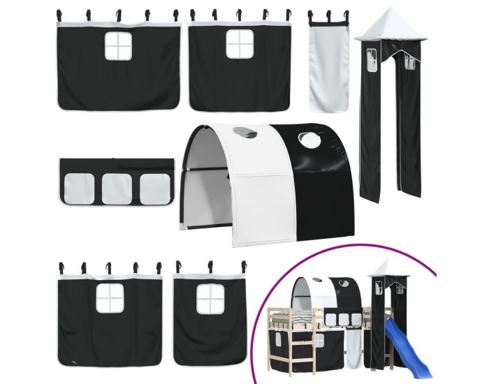 Sonata H Завеси за високо легло с тунел и кула, бяло и черно