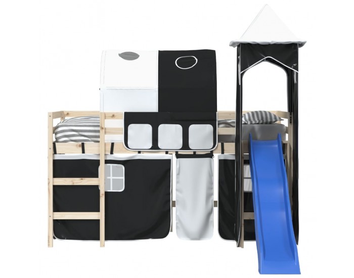 Sonata H Завеси за високо легло с тунел и кула, бяло и черно