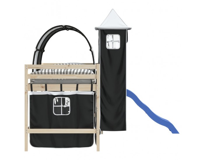 Sonata H Завеси за високо легло с тунел и кула, бяло и черно