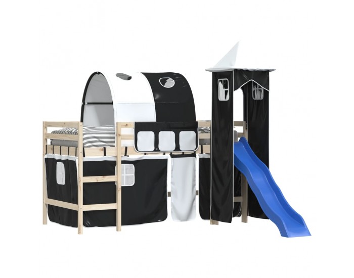 Sonata H Завеси за високо легло с тунел и кула, бяло и черно