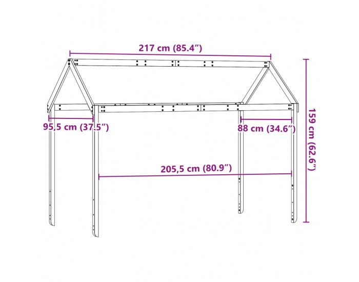Sonata H Покрив за детско легло, 217x95,5x159 см, бор масив