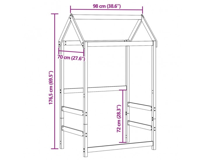 Sonata H Покрив за детско легло, 98x70x176,5 см, бор масив