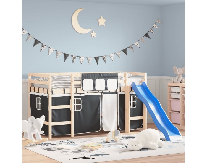 Sonata H Завеси за високо детско легло, бяло и черно, полиестер