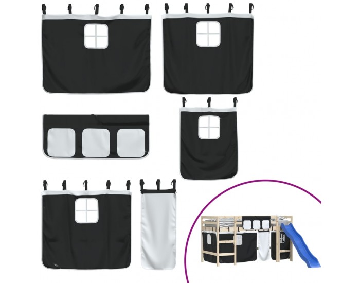 Sonata H Завеси за високо детско легло, бяло и черно, полиестер