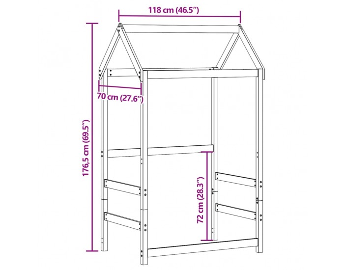 Sonata H Покрив за детско легло, бял, 118x70x176,5 см, бор масив