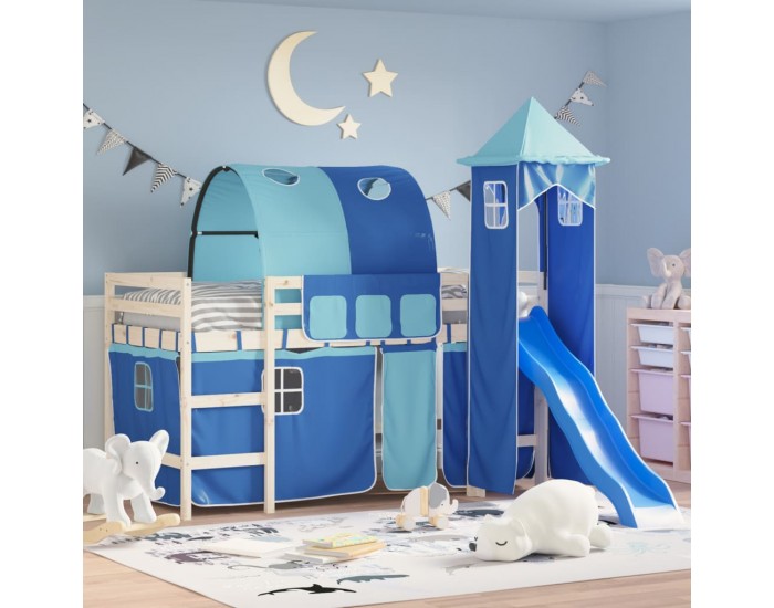 Sonata H Завеси за високо легло с тунел и кула, синьо