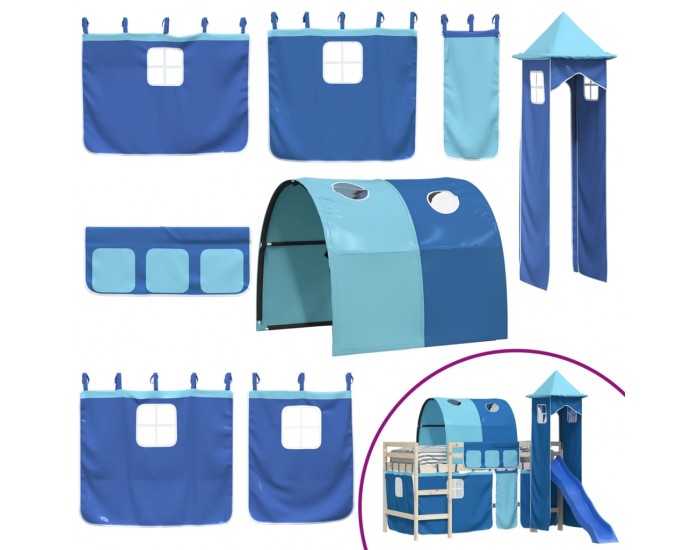 Sonata H Завеси за високо легло с тунел и кула, синьо