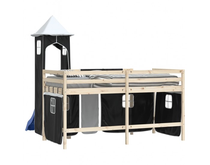 Sonata H Завеси за високо детско легло с кула, бяло и черно, полиестер