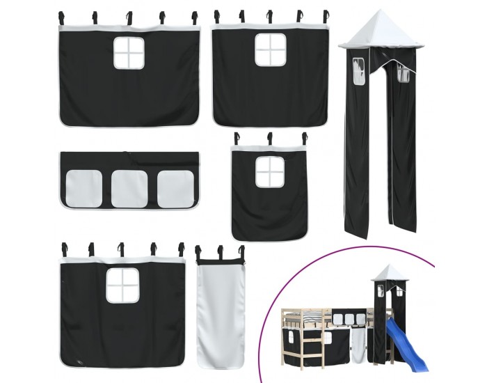 Sonata H Завеси за високо детско легло с кула, бяло и черно, полиестер