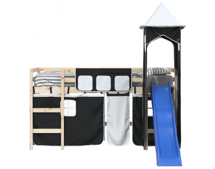 Sonata H Завеси за високо детско легло с кула, бяло и черно, полиестер