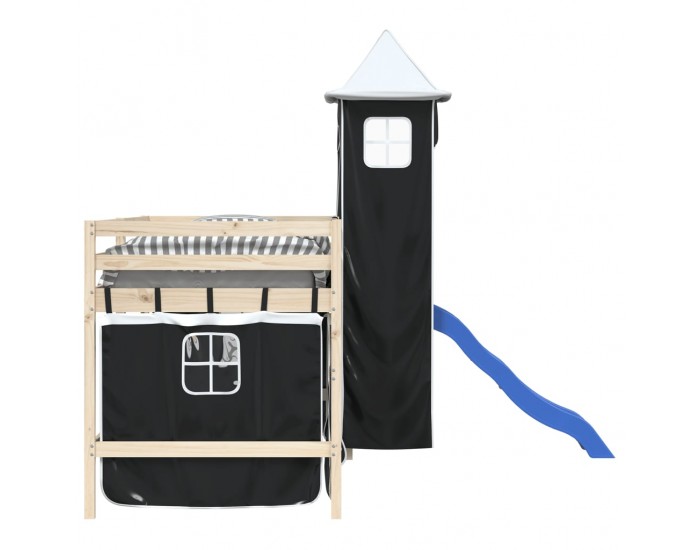 Sonata H Завеси за високо детско легло с кула, бяло и черно, полиестер