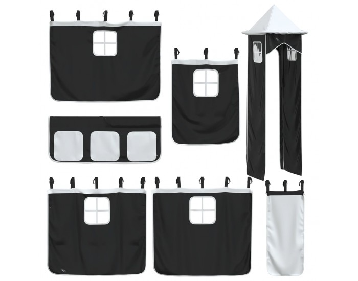 Sonata H Завеси за високо детско легло с кула, бяло и черно, полиестер