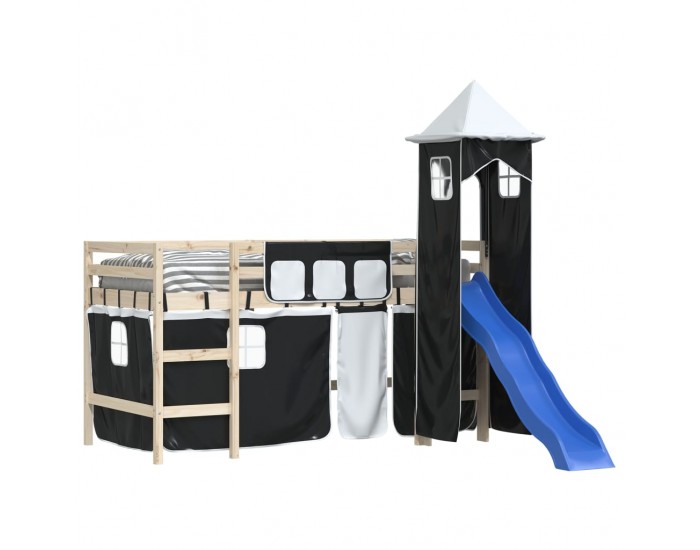 Sonata H Завеси за високо детско легло с кула, бяло и черно, полиестер