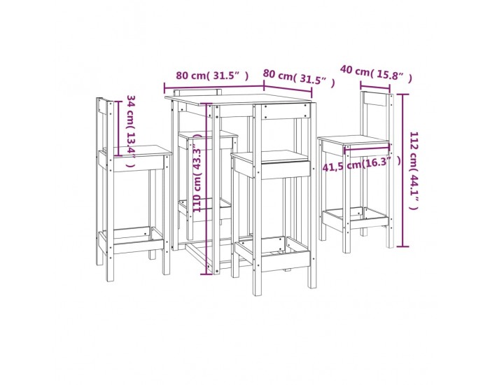 Sonata H Бар комплект от 5 части, масивна борова дървесина