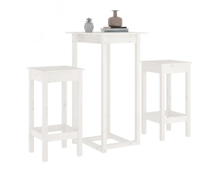 Sonata H Бар комплект от 3 части, бял, масивна борова дървесина
