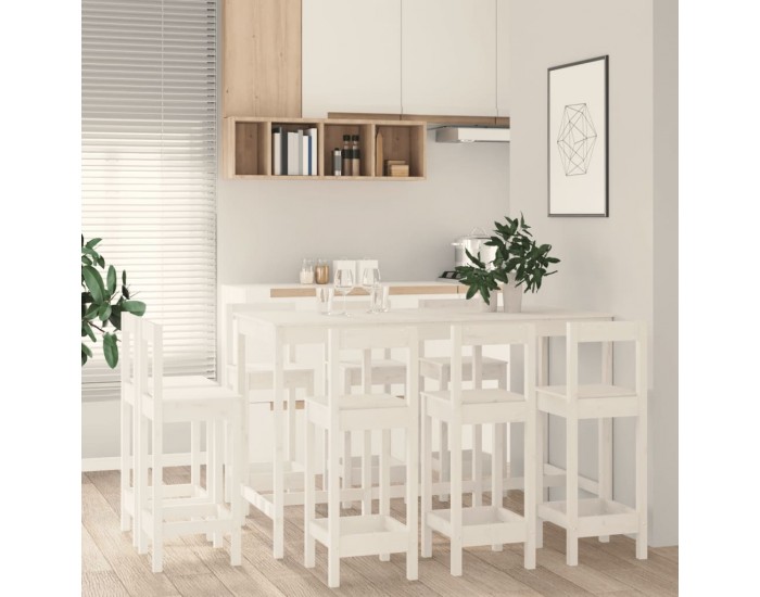 Sonata H Бар комплект от 9 части, бял, масивна борова дървесина