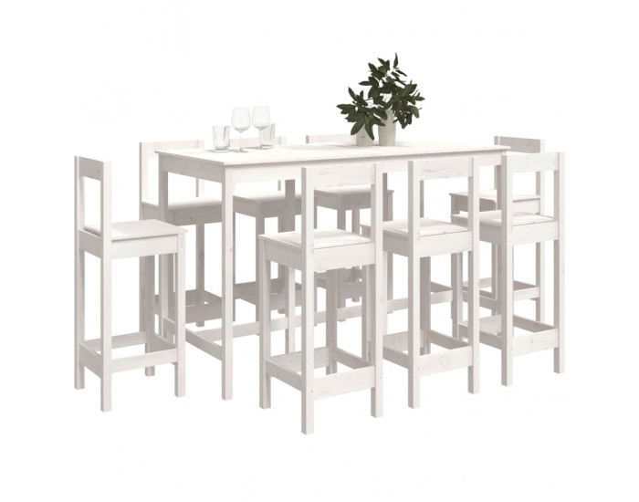 Sonata H Бар комплект от 9 части, бял, масивна борова дървесина