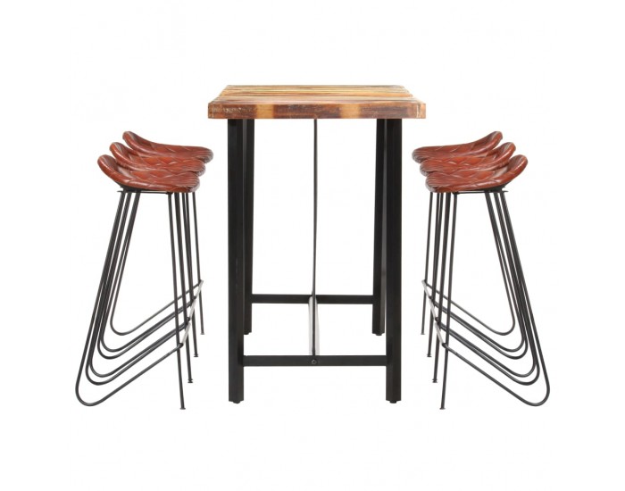 Sonata H Бар комплект 7 части регенерирано дърво масив и естествена кожа