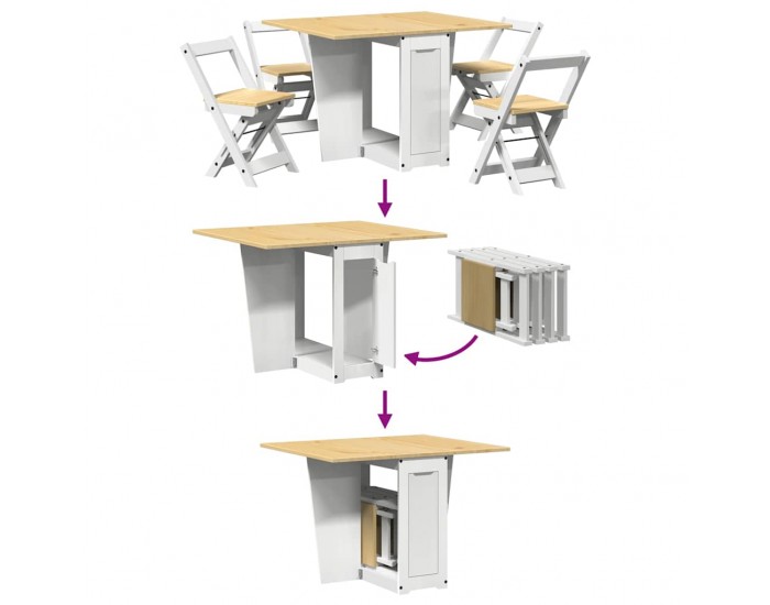 Sonata H Трапезен комплект Corona тип пеперуда 5 части сгъваем бял бор