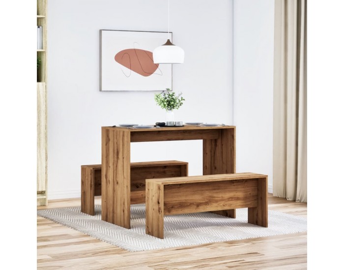 Sonata H Трапезна маса и пейки, 3 части, дъб артизан, инженерно дърво