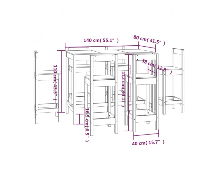 Sonata H Бар комплект от 7 части, масивна борова дървесина Sonata H Бар комплект от 7 части, масивна борова дървесина