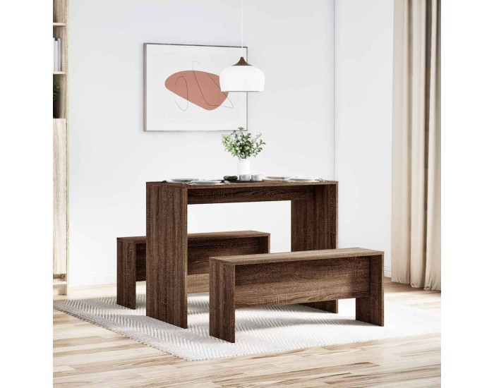 Sonata H Комплект маса за хранене и пейка от 3 части Кафяв дъб от