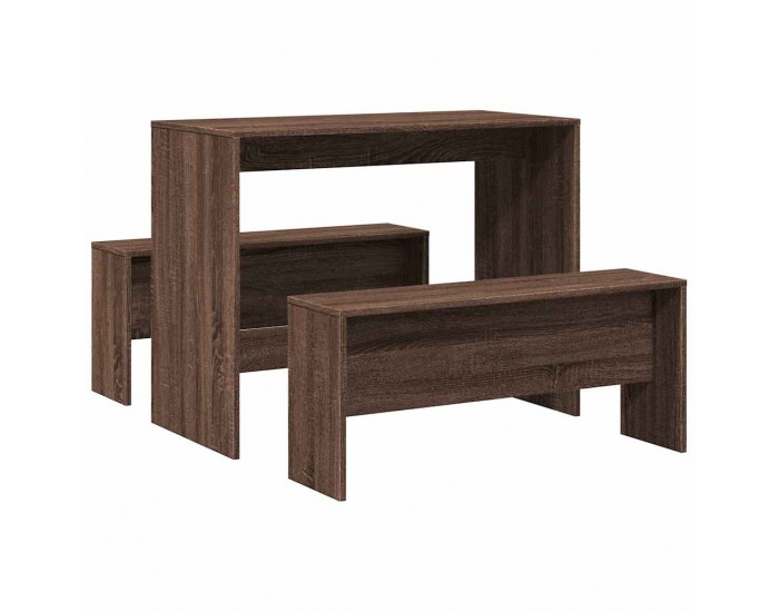 Sonata H Комплект маса за хранене и пейка от 3 части Кафяв дъб от