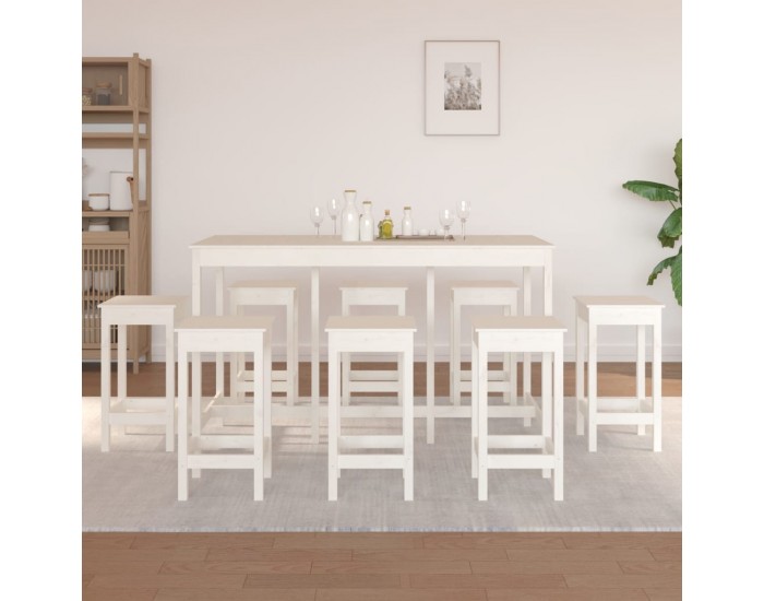 Sonata H Бар комплект от 9 части, бял, масивна борова дървесина