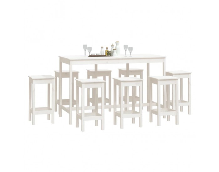 Sonata H Бар комплект от 9 части, бял, масивна борова дървесина