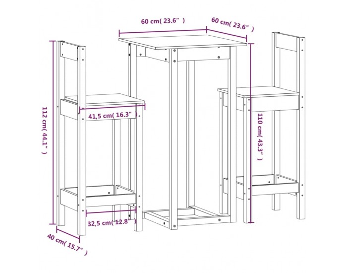 Sonata H Бар комплект от 3 части, масивна борова дървесина