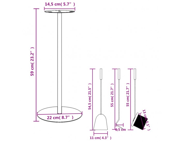 Sonata H Комплект инструменти за камина от 4 части 22x59 см стомана