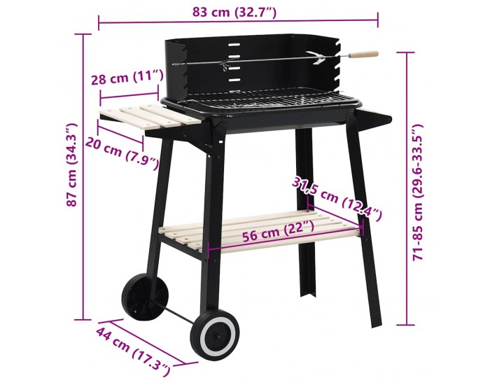 Sonata H Барбекю на дървени въглища със стойка на колелца