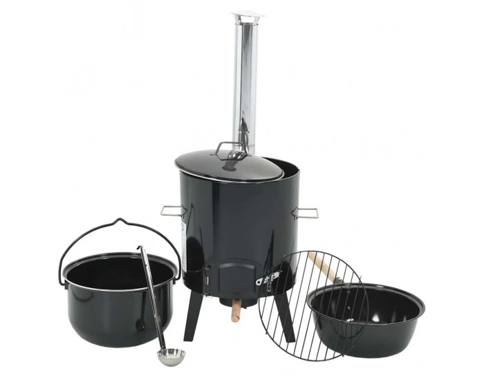 Sonata H Казан за гулаш с комин и капак, черен, емайлирана стомана