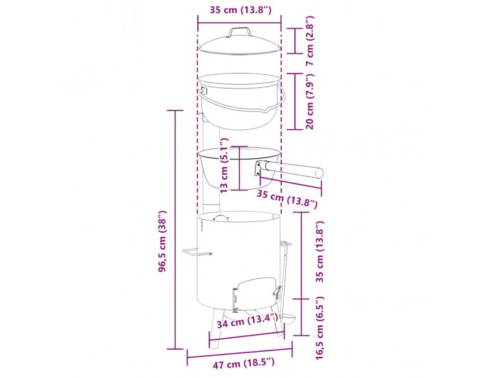 Sonata H Казан за гулаш с комин и капак, черен, емайлирана стомана