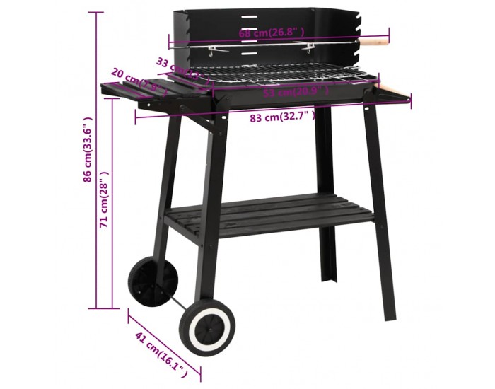 Sonata H Барбекю скара на дървени въглища с колела черно стомана