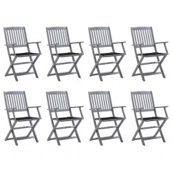Sonata H Сгъваеми градински столове, 8 бр, с възглавници, акация масив - Градински столове