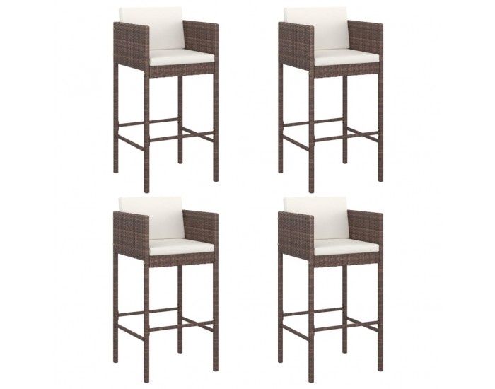 Sonata H Бар табуретки с възглавници, 4 бр, кафяв полиратан