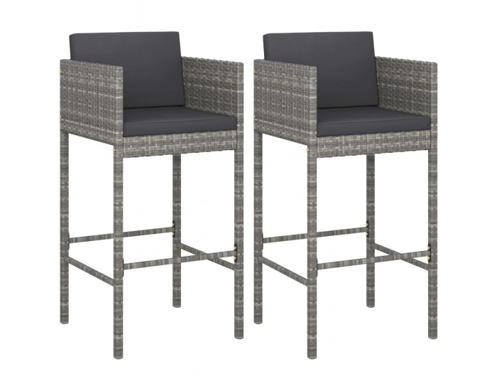 Sonata H Бар табуретки с възглавници, 2 бр, сив полиратан
