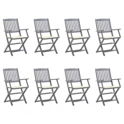 Sonata H Сгъваеми градински столове, 8 бр, с възглавници, акация масив - Градински столове