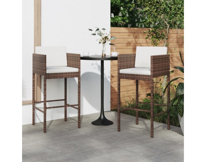 Sonata H Бар табуретки с възглавници, 2 бр, кафяв полиратан