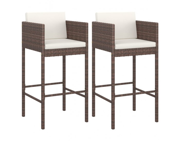 Sonata H Бар табуретки с възглавници, 2 бр, кафяв полиратан