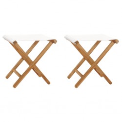 Sonata H Сгъваеми столове, 2 бр, тиково дърво масив и кремавобял текстил - Градински столове