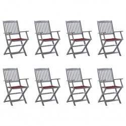Sonata H Сгъваеми градински столове, 8 бр, с възглавници, акация масив - Градински столове