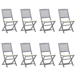 Sonata H Сгъваеми градински столове, 8 бр, с възглавници, акация масив - Градински столове