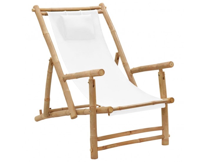 Sonata H Стол шезлонг, бамбук и канава, кремавобял