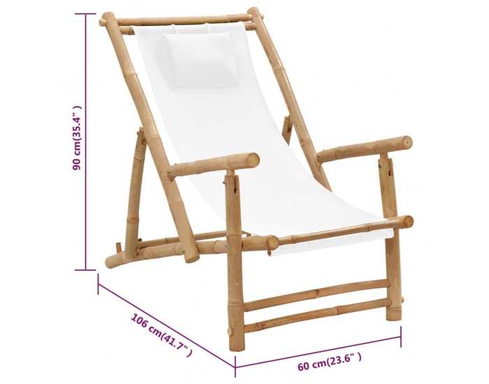 Sonata H Стол шезлонг, бамбук и канава, кремавобял