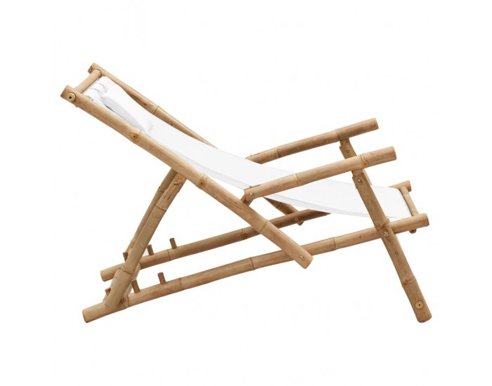 Sonata H Стол шезлонг, бамбук и канава, кремавобял